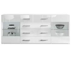 Vladon Buffet Dressoir Bari V2, Corps en Blanc Mat/Façades en Blanc Haute Brillance