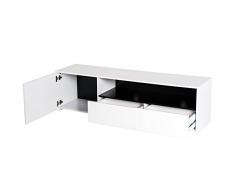 Homcom Meuble TV Banc TV 160L x 39l x 46H cm Multi-rangements Design Contemporain Bicolore Blanc Noir 31