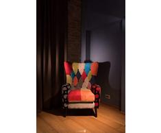 Patchwork Design Fauteuil bergère dossier haut et pieds en bois – Promo