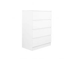 Mondeer - Commode avec 4 Tiroirs - Moderne, Bois, 70 x 40 x 96cm (Blanc)