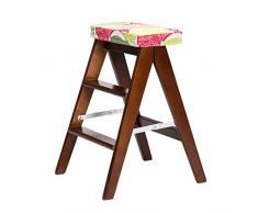 FCXBQ Marchepieds en Bois Massif Tabouret-échelle Multi-Niveaux en Bois Massif Cuisine Multifonction Pliante Bureau de la bibliothèque Bureau à 3 marches (Fruit coloré) Coussin Amovible (Couleur: