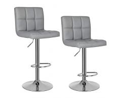 SONGMICS Tabouret de Bar, Lot de 2, Chaise, Hauteur réglable, Revêtement en PU, Rotatif sur 360°, avec Dossier et Repose-Pieds, Piètement chromé, Gris LJB64G, 38 x 44,5 x (95-115) cm