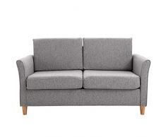 Homcom Canapé 2 Places Design scandinave dim. 141L x 65l x 78H cm Pieds Bois Massif Tissu Lin Gris chiné