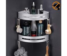 Hodzeed sans Perçage Etagère d’Angle Etagère de Douche Etagère de Salle de Bain Aluminium Antirouille Stockage Rangement 2 Tablettes pour shampoing Savon