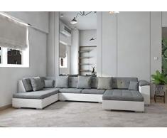 tendencio Grand Canapé dangle panoramique Atrium Moderne et Design en Tissu et Simili Cuir Gris et Blanc Angle Gauche
