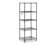 Royal Catering Étagère Métallique Etagère Modulable Métal Sans Vis Emboitable RCMR-1500P19T (55x45x149,5 cm, Capacité 150 kg, 5 Tablettes, 4 Crochets, Revêtement Époxy, Noir)