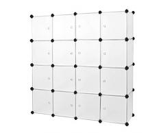 SONGMICS Armoire XXL, Meuble de rangement, Étagère modulable, 16 Cubes, Cadre en métal, pour Vêtements, Jouets, Sacs, Dimensions 143 x36 x 143 cm, Blanc semi-transparent LPC44B