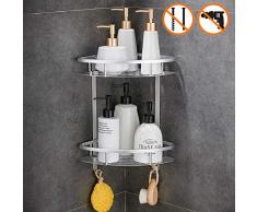 GERUIKE Étagère dangle Douche Salle de Bains Argenté Serviteur Douche Organiseur Douche Pose Murale sans Perçage Auto-Adhésif 2 Niveaux Argent