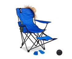 Relaxdays, bleu Chaise de camping pliante repose-pieds porte-boissons 120 kg fauteuil pliable pêche