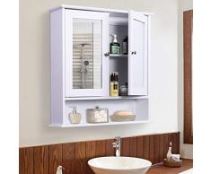 Homcom Armoire Murale étagère Salle de Bain 56L x 13l x 58H cm Double Porte Miroir étagère réglable MDF Blanc