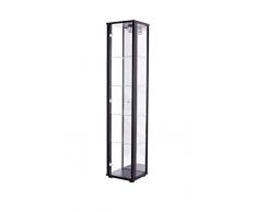 Vitrine 176x37x33 cm collection miniature noir avec 4 étagères en verre, avec éclairage et miroir