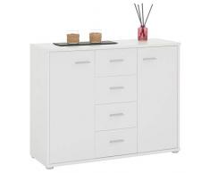 IDIMEX Buffet Elodie, Commode Meuble de Rangement avec 4 tiroirs et 2 Portes, en mélaminé Blanc Mat