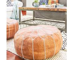 Pouf Marocain | Belle Faite à la Main en Cuir véritable Repose-Pieds Coque à partir du Maroc | Marron foncé avec Point Blanc | Livré Vide