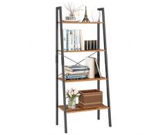 Homfa Bibliothèque Vintage Étagère de Rangement Étagère Multifonctionnelle Métal avec 4 Niveaux 60×30×140cm(Trapèze)
