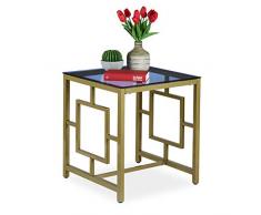 Relaxdays d’appoint aspect or, Table basse carrée, dessus de verre, motif géométrique, antique,dorée, Métal, 54,5 x 50 x 50 cm