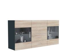 Vladon Buffet Dressoir Bari, Corps en Noir Mat/Façades en Chêne Brut