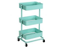 SONGMICS Chariot à 3 Niveaux, Desserte, Étagère de Rangement Mobile, Tablette Réglable en Hauteur, avec 2 Freins, Montage Facile, pour Salle de Bain, Cuisine, Bureau, Vert Menthe BSC60M