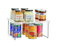 iDesign rangement cuisine, petite étagère de rangement en plastique et métal, étagère à épices empilable pour vaisselle et ingrédients, transparent et argenté