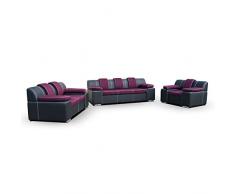 JUSThome LIVIA Ensemble de meubles de salon (3R + 2 + 1) en cuir écologique velours Noir Noir I