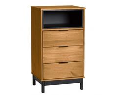VS Venta-stock Chiffonnier de Nuit Lune avec 3 tiroirs en Couleur Bois et Noir, Bois Massif, glissières métalliques.