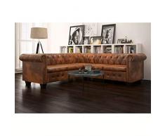 Zora Walter L-Form Couch Chesterfield Canapé dangle en Cuir synthétique 5 Places Marron 205 x 205 x 73 cm