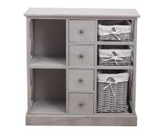 Rebecca Mobili Buffet Cuisine, Meuble de Rangement Salle de Bain Bois Osier, 4 Tiroirs 3 Osier, Gris, Shabby Country – Dimensions: 69 x 69 x 30 cm (HxLxL) - Art. RE4016
