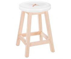 Atmosphera – Tabouret Robuste Pieds Bois Naturel, Assise Forme Bouton Coloris Blanc