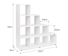 CHOUCHOU Étagère rayonnage Armoire, Bibliothèque Blanche Cube en Bois Unité De Rangement Escalier Étagère Home Office Affichage Étagère Organisateur 105 * 105 * 29 cm