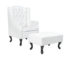 Miadomodo - Fauteuil à Oreilles Chesterfield avec Tabouret en Simili Cuir et Bois (Couleur au Choix)