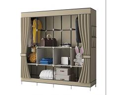YAYI Portable Style de Rideau Garde-Robe Armoire Étagères Vêtements Organisateur De Stockage avec 4 Rail Suspendu Beige