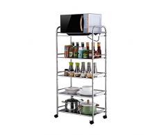 SX-ZZJ Desserte à roulettes Etagères de Cuisine en Acier Inoxydable, Micro-Ondes Rack Multifonction 5 Couches Mobile Au Sol Rayonnages Tables roulantes