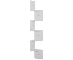 Étagère dangle étagère de rangement design contemporain zig zag 20L x 20l x 126H cm 5 niveaux panneaux de particules blanc