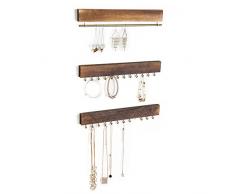 Lot de 3 rustique en bois et en métal doré Bijoux organiseurs/collier et bracelet Crochet étagère/barre de boucles doreilles