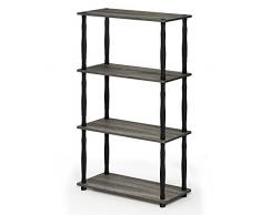 Furinno Turn Présentoir à étagères polyvalentes à 4 Niveaux avec Tubes Classiques, chêne français Gris/Noir, 18034GYW / BK, One Size