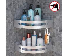 Etagère d’Angle de Douche, Magicfun Étagères Salle de Bains d’Angle avec 4 Crochets, Auto-adhésif, Espace Aluminium, Poli Panier de Douche Mural (Triangle, 2 Pièces)