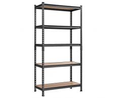 SONGMICS Étagère de rangement, 90 x 40 x 180 cm, Charge Lourde avec 5 Niveaux, Réglable, pour Garage, Cave, Cellier, Système d’Emboîtage sans Vis, Cadre en Acier, Noir GLR40BK