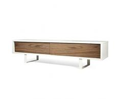 Slide, Meuble TV ou Buffet Bas, Un Pied métal Tout en légèreté, Portes coulissantes, pour Un Espace Moderne - Designer : Nuno HENRIQUES - 198 x 45 x 48 cm - Blanc Mat, Portes Noyer