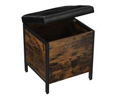 VASAGLE Tabouret, Banc avec Coffre de Rangement, Siège rembourré, pour entrée, Chambre, Salon, Cadre en Acier, Montage Simple, Surface en PU, Style Industriel, Marron Rustique et Noir LSB50BX