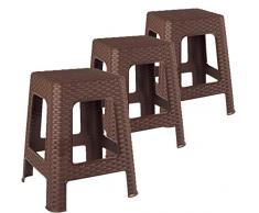 F&S 3X Tabouret en Plastique Aspect rotin pour Jardin, Camping, terrasse Balcon Marron