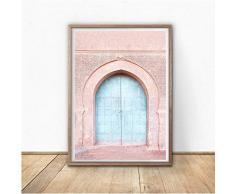 LYFCV Affiche Rose Plage Cactus Paysage Toile Peinture Maroc Porte Impression Décoration Mur Photos pour Salon Décor Marocain 50x70cm No Frame