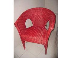 Fauteuil en rotin rouge avec accoudoirs