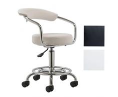 CLP Tabouret de Travail COMFORT, à Roulettes, Hauteur Réglable, Chaise de Travail avec Siège bien Rembourré, Revêtement en Similicuir, avec Dossier et Accoudoirs, Hauteur de l´assise: 50 - 63 cm, 2 Couleur au choix: Blanc