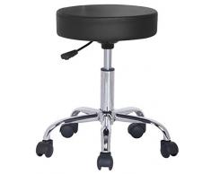 SixBros. Tabouret à Roulette réglable en Hauteur, Tabouret en Cuir synthétique, Noir M-95027/192