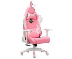 AutoFull Chaise Gaming Rose, Fauteuil de Gamer en Similicuir Mignon avec Oreilles de Lapin Kawaii, Siège Pivotante avec Appui-tête et Oreiller Lombaire, Hauteur et Accoudoirs Réglable