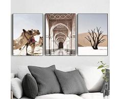 YFYW Maroc Porte Désert Chameau Mur Art Toile Peinture Affiche Photos pour Salon Décor-50x70 cm x 3 pcs sans Cadre