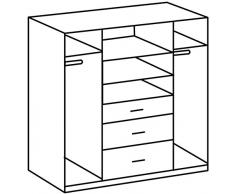 Wimex Clack Armoire 4 Portes battantes 2 miroirs, Bois, Laqué Blanc Cassé, 58x90x198 cm