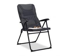 Relaxdays Chaise de camping rembourrée COMFORT confortable réglable 2 niveaux camping pêche pique-nique HxlxP: 107 x 60 x 68 cm, gris