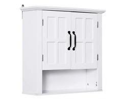 Homcom Armoire Haute Murale de Salle de Bain ou WC Placard 2 Portes 2 étagères Niche dim. 60L x 20l x 58H cm MDF Panneaux Particules Blanc