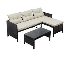 DNNAL Rotin Set Sofa, Meubles de Patio Double siège et Chaise Longue Canapé Siège pour Jardin Balcon Patio intérieur de la Piscine (3 pièces)
