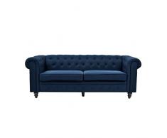 CANAPE - Sofa - Divan Edgar Canape Chesterfield Droit Fixe 3 Places - Tissu Lin Bleu - L 202 x P 82 cm